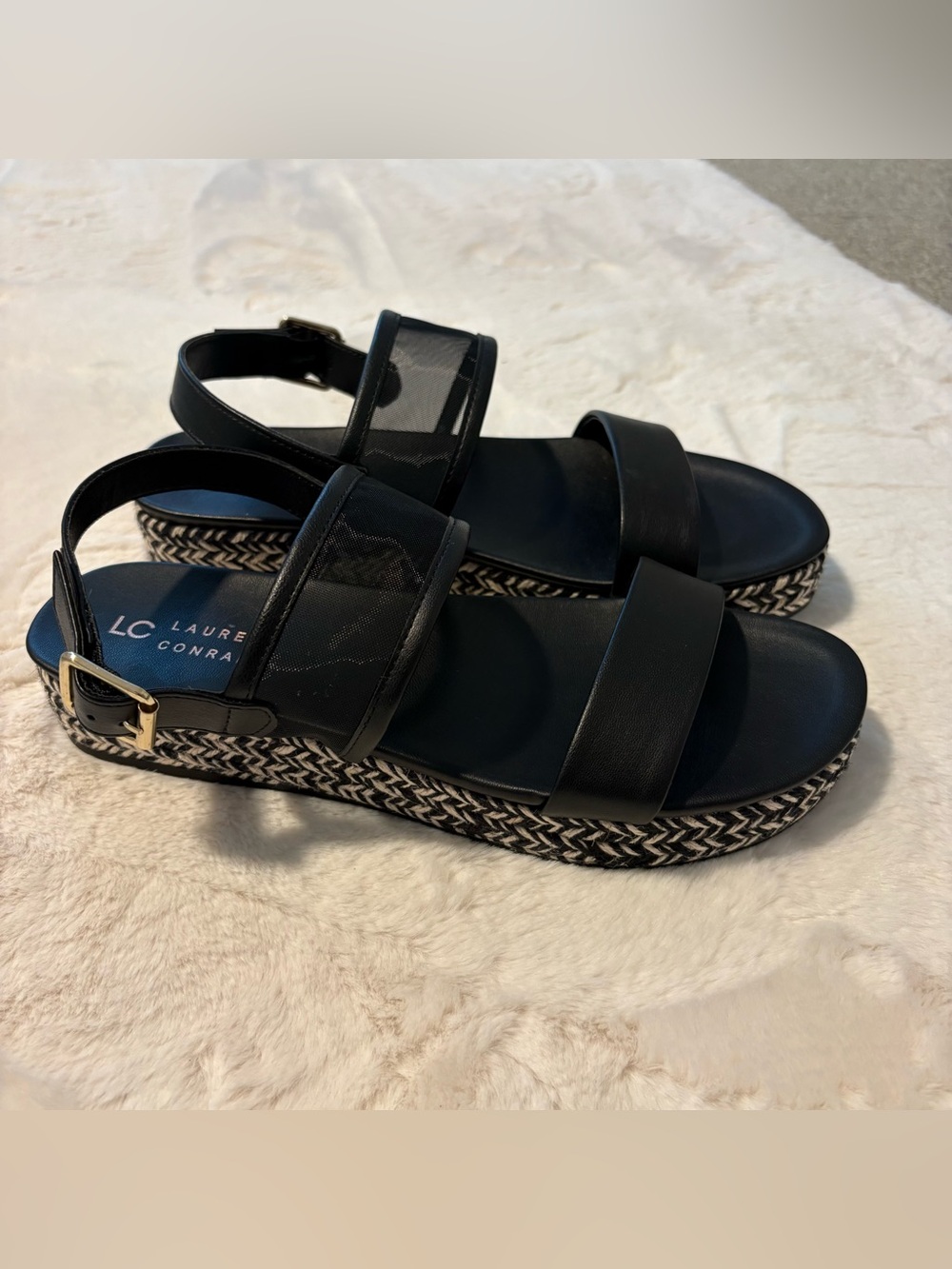 LC Lauren Conrad Black Woven-Trim Slingback Sandals